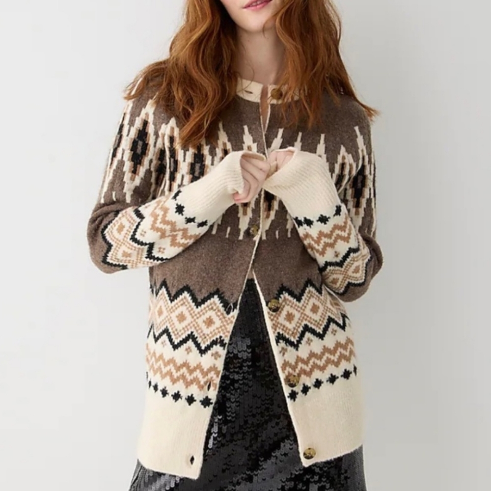 J Crew Fair Isles Alpaca Blend Cardigan Sweater, Sz Sm